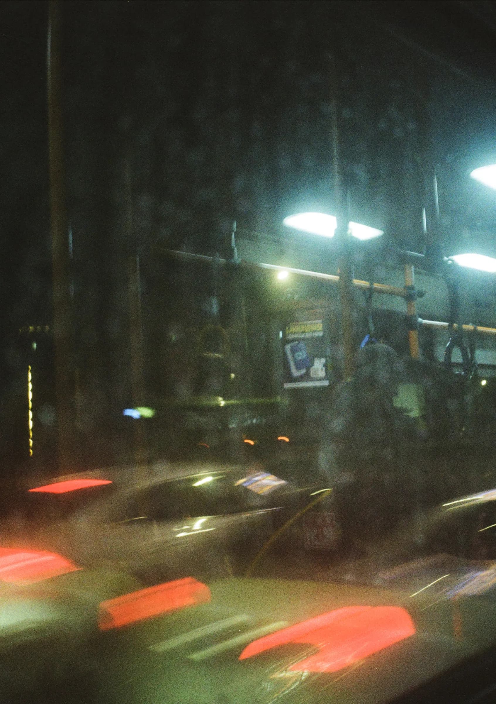 City lights through a rainy window
