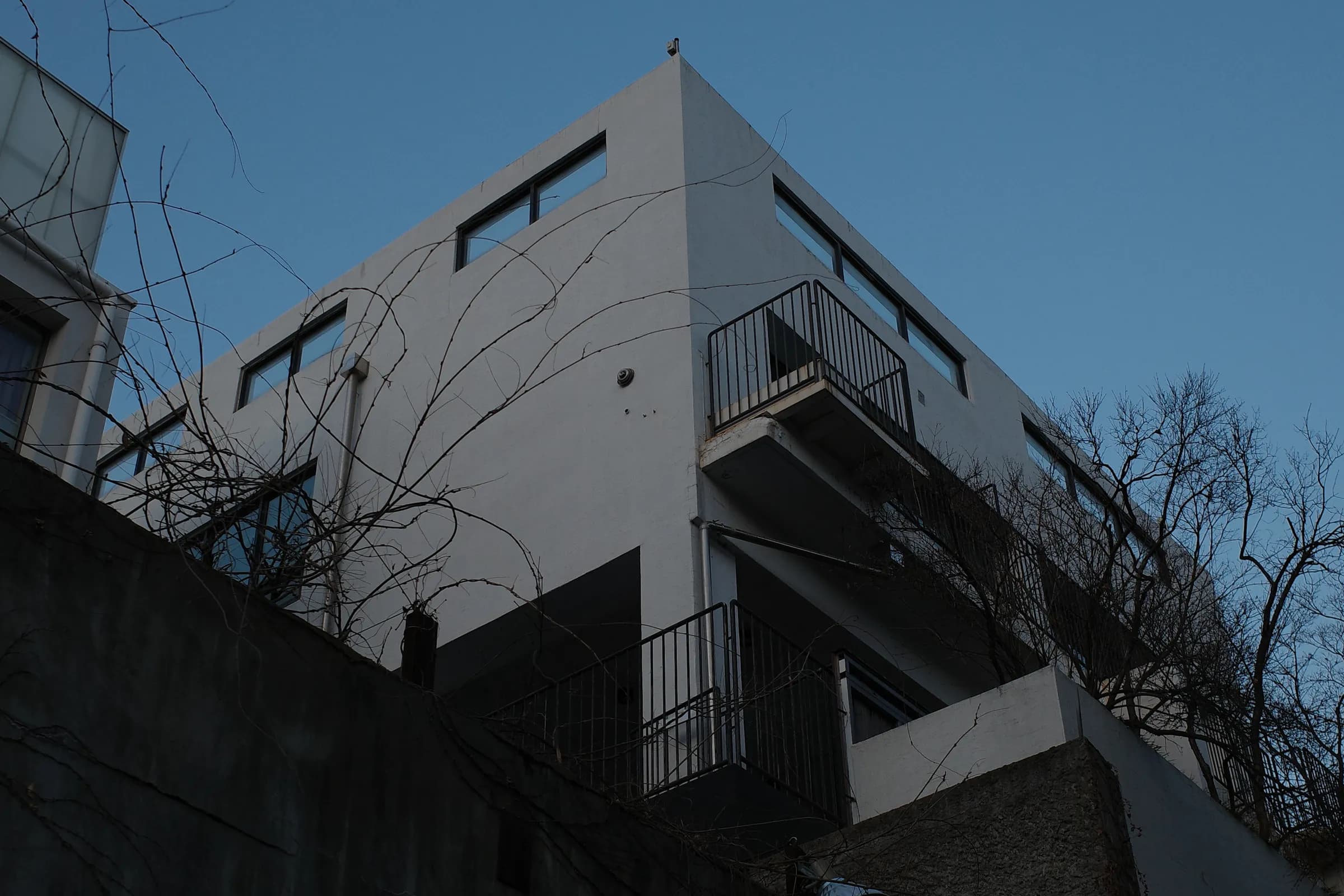 White building against a blue sky